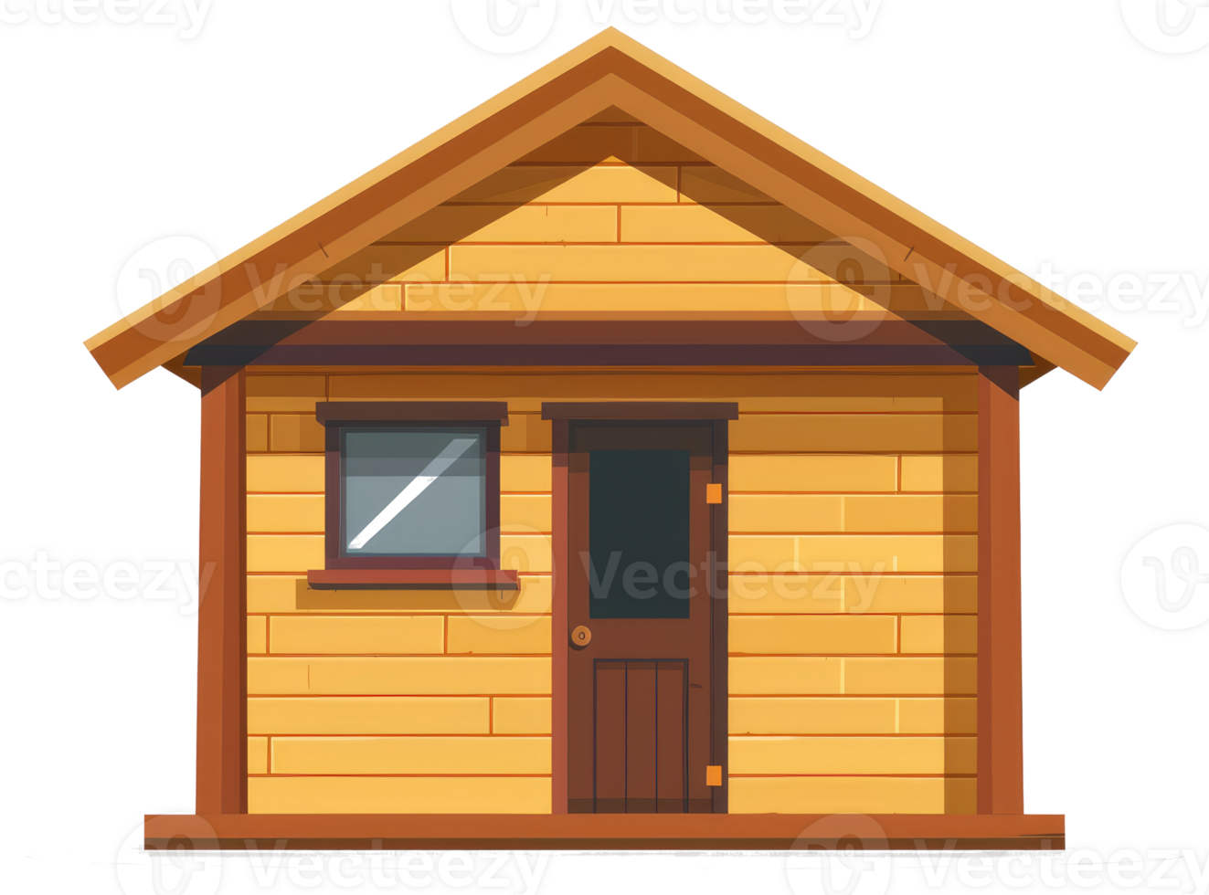 A small charming wooden cabin with a brown door and window png