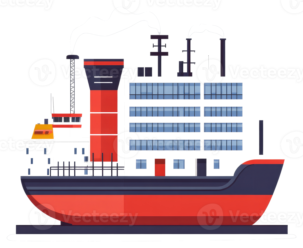 A large red and black ship emits smoke from its structures png