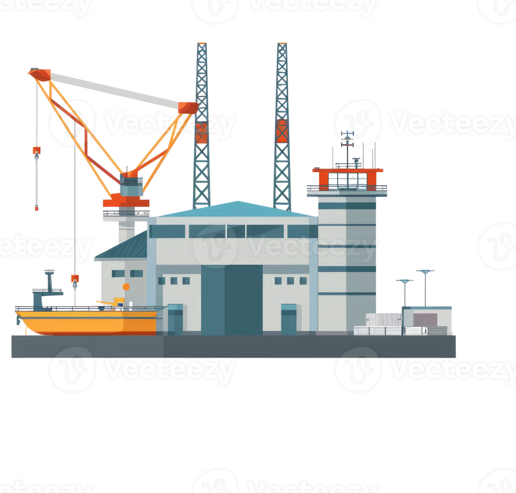 An illustration showcasing a port with various industrial features in sight png
