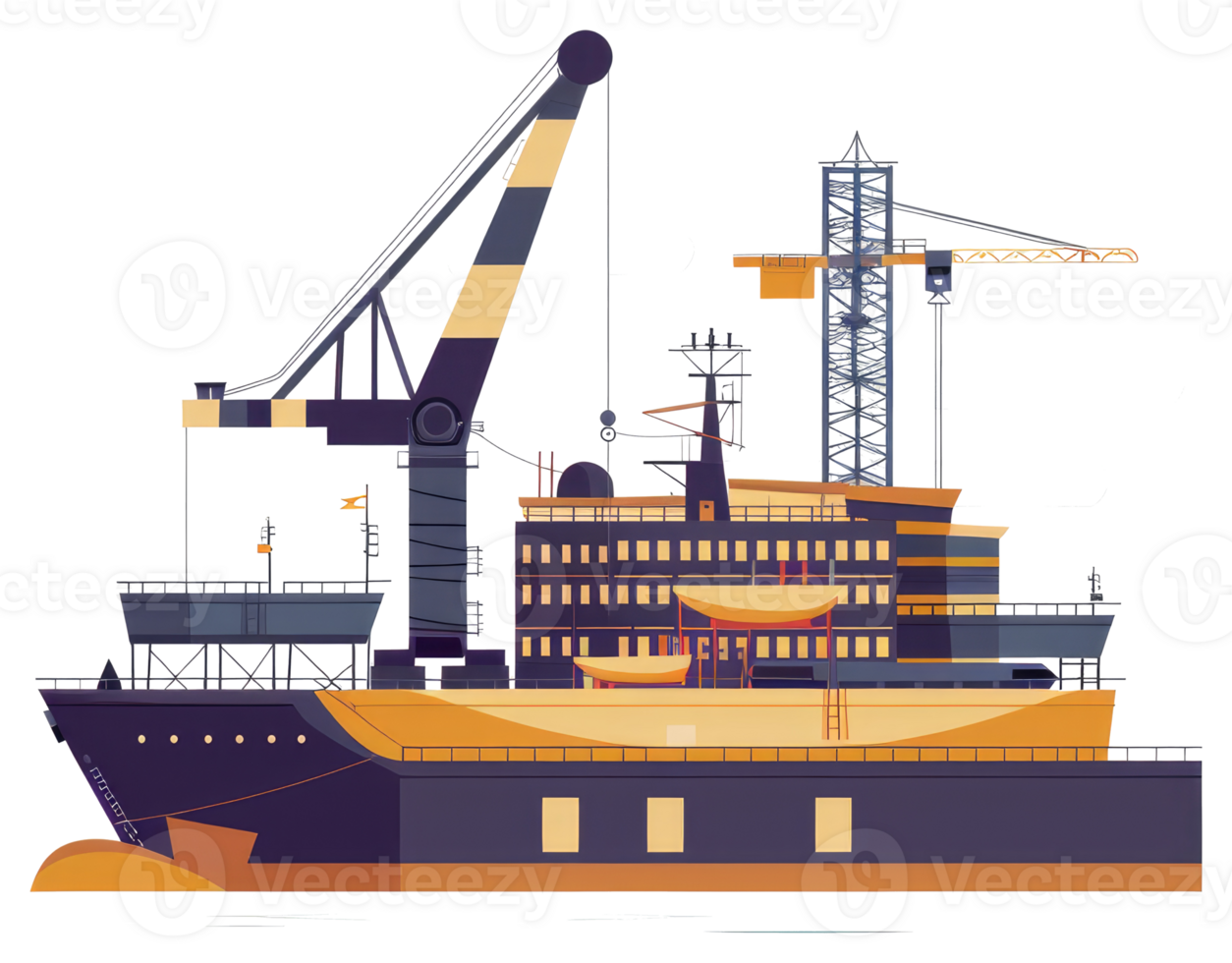 A stylized illustration depicting a large cargo ship and crane structure png