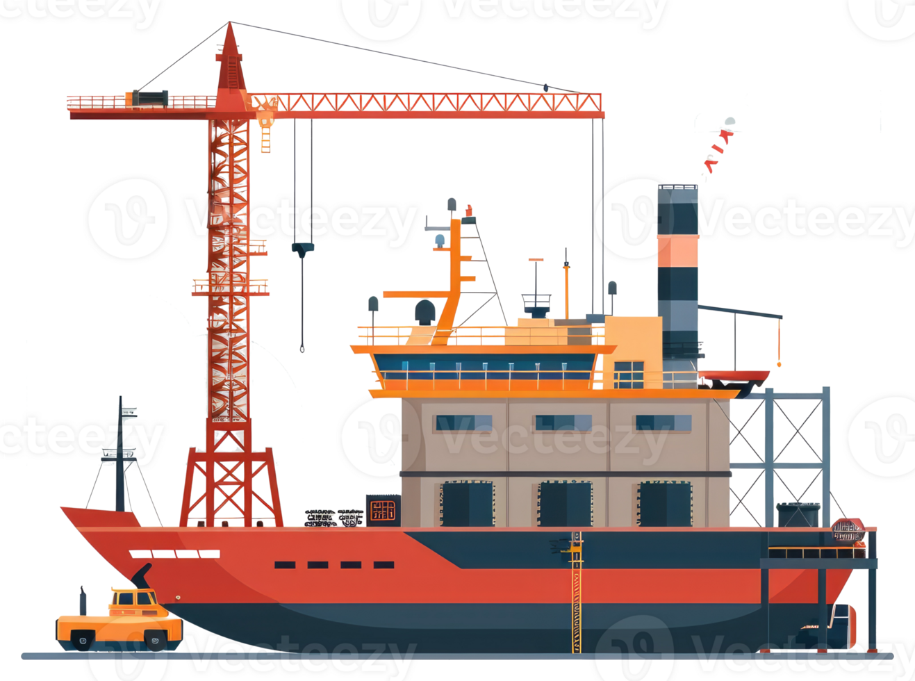A large ship undergoing repairs with a construction crane present png