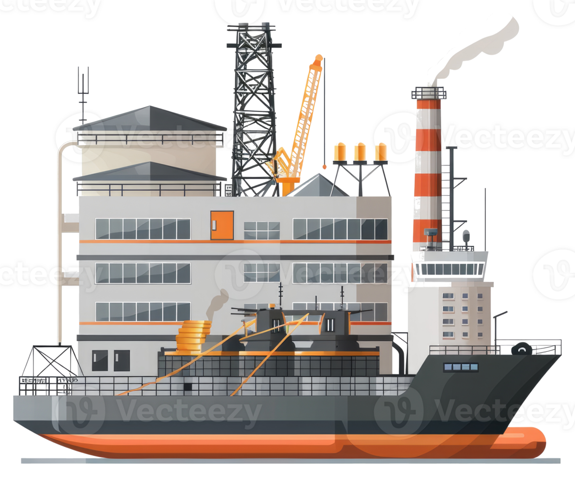 A large industrial factory is integrated with a cargo ship png