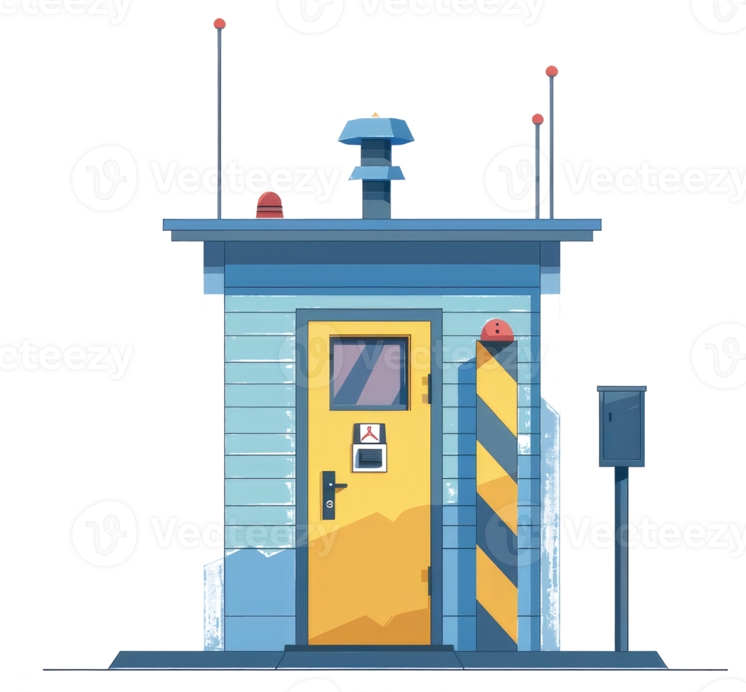 A cartoon depiction of a small building and accompanying objects png