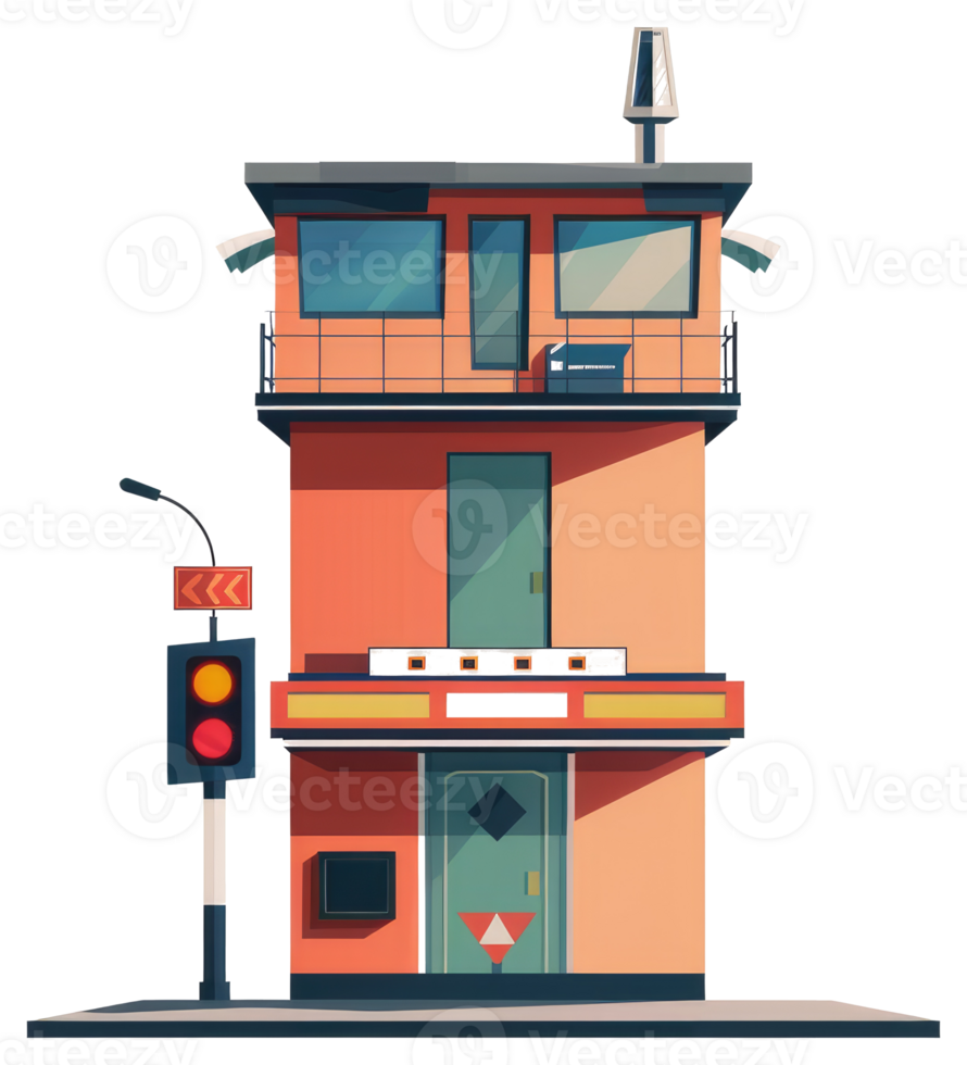 Cartoon illustration of a two story building with traffic signal png