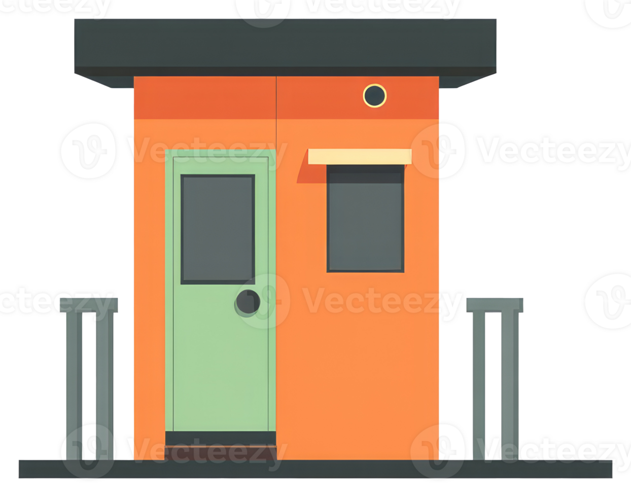 A small orange building with a green door and window png