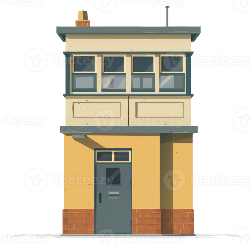A Two Story Building Featuring Windows And A Brick Base png