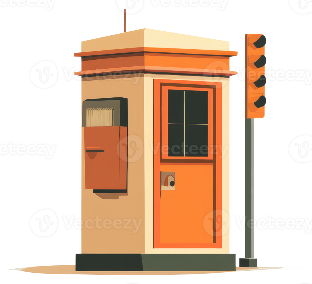 A stylized illustration of a building with traffic signals displayed png