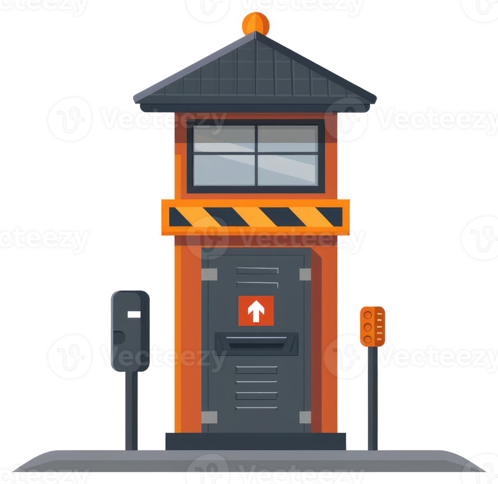 A cartoon illustration of a building with a traffic control tower png