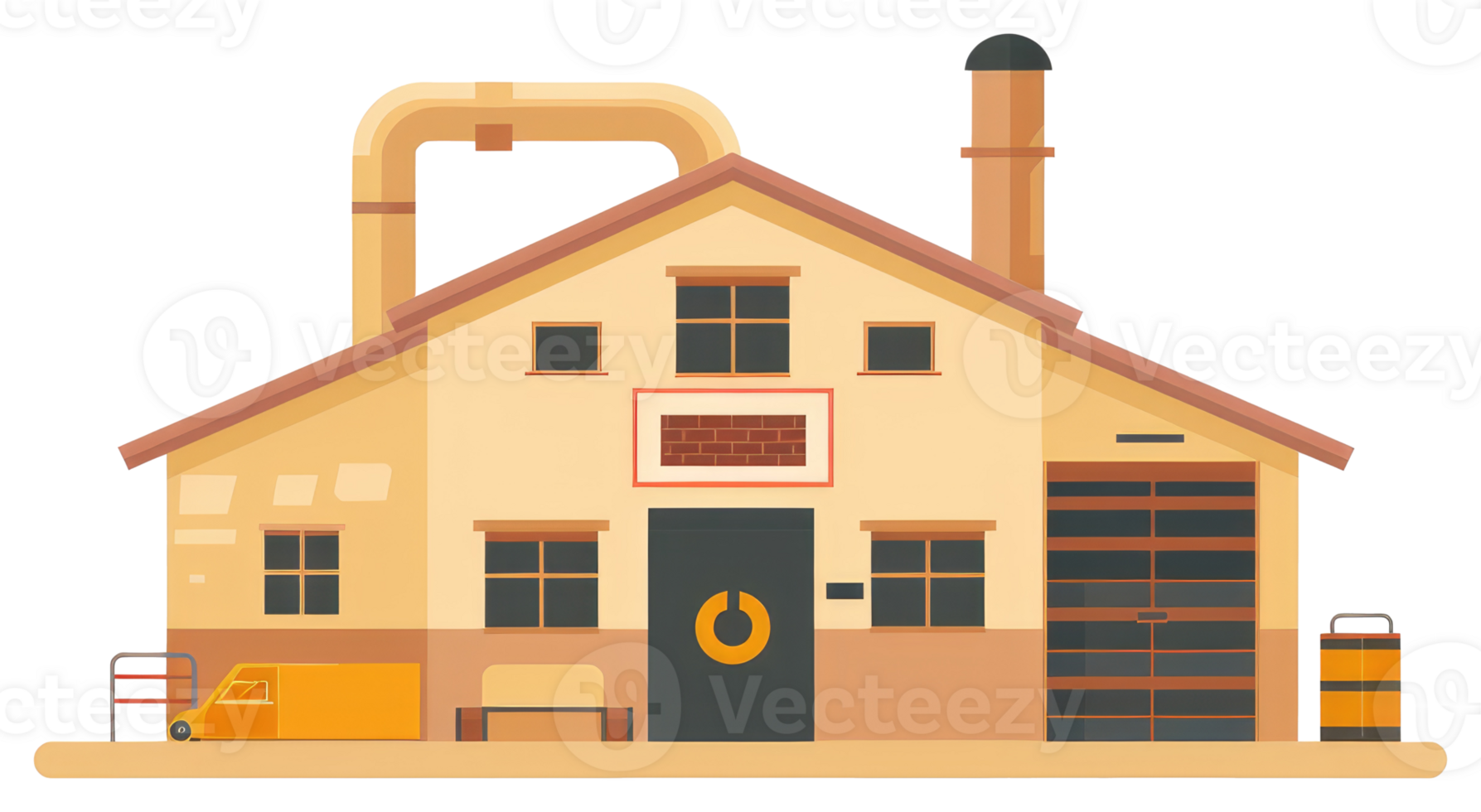 Cartoon image of a factory building with a vehicle nearby png