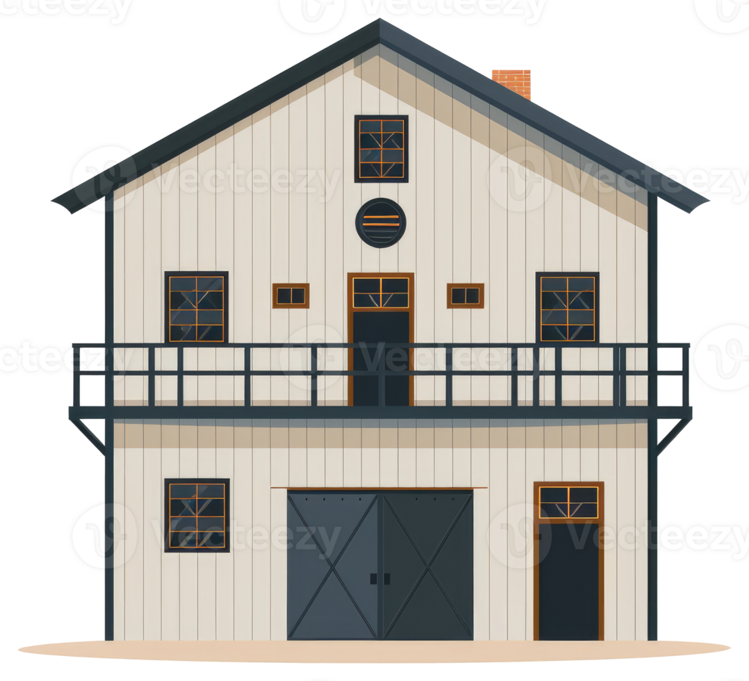 An illustration depicts a large two story barn style building png