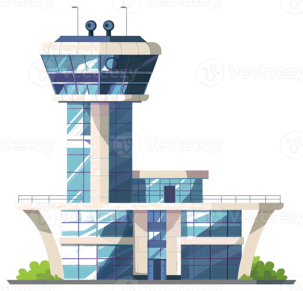 Cartoon depiction of an airport control tower and terminal building png