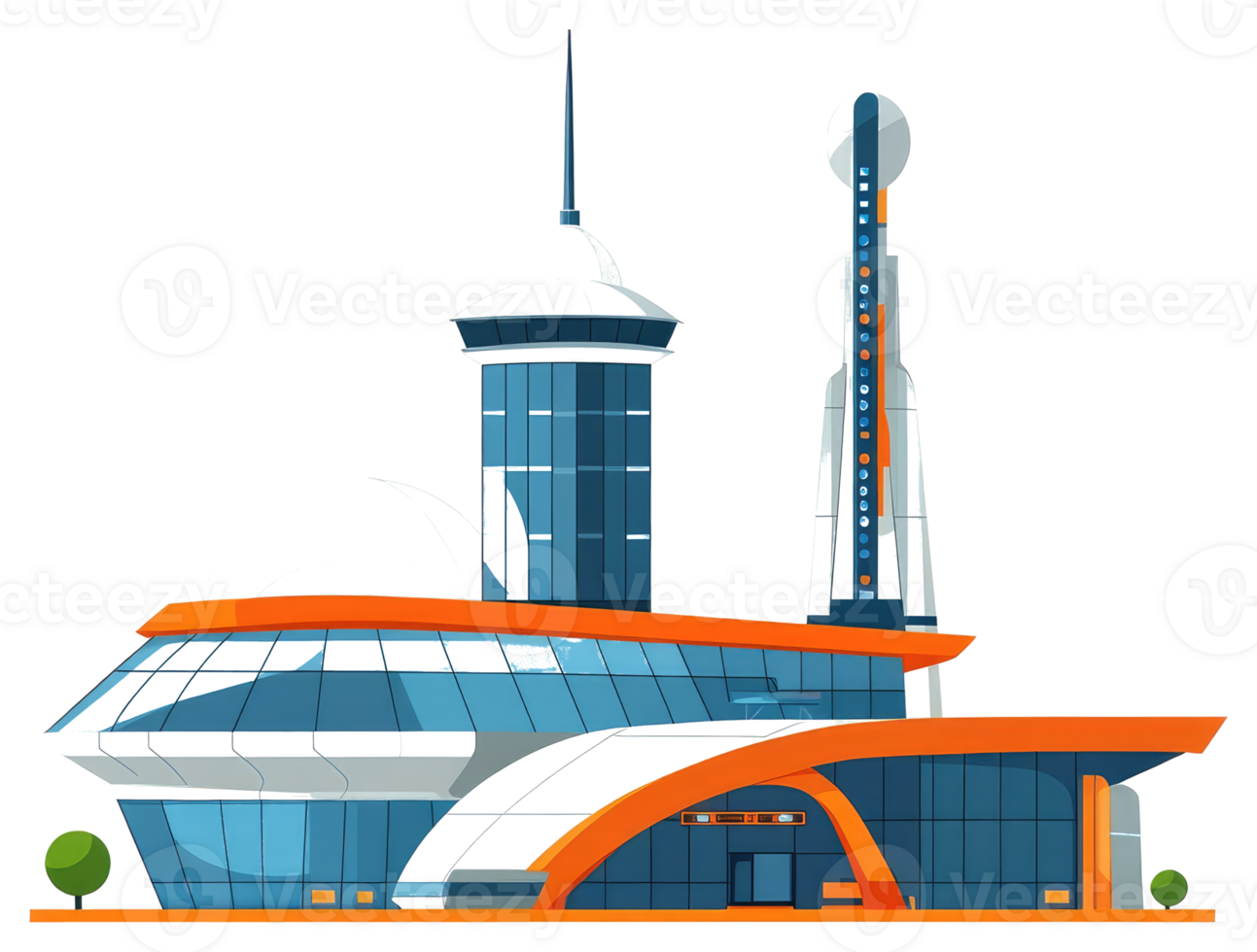 An illustration of a modern futuristic architecture building complex png