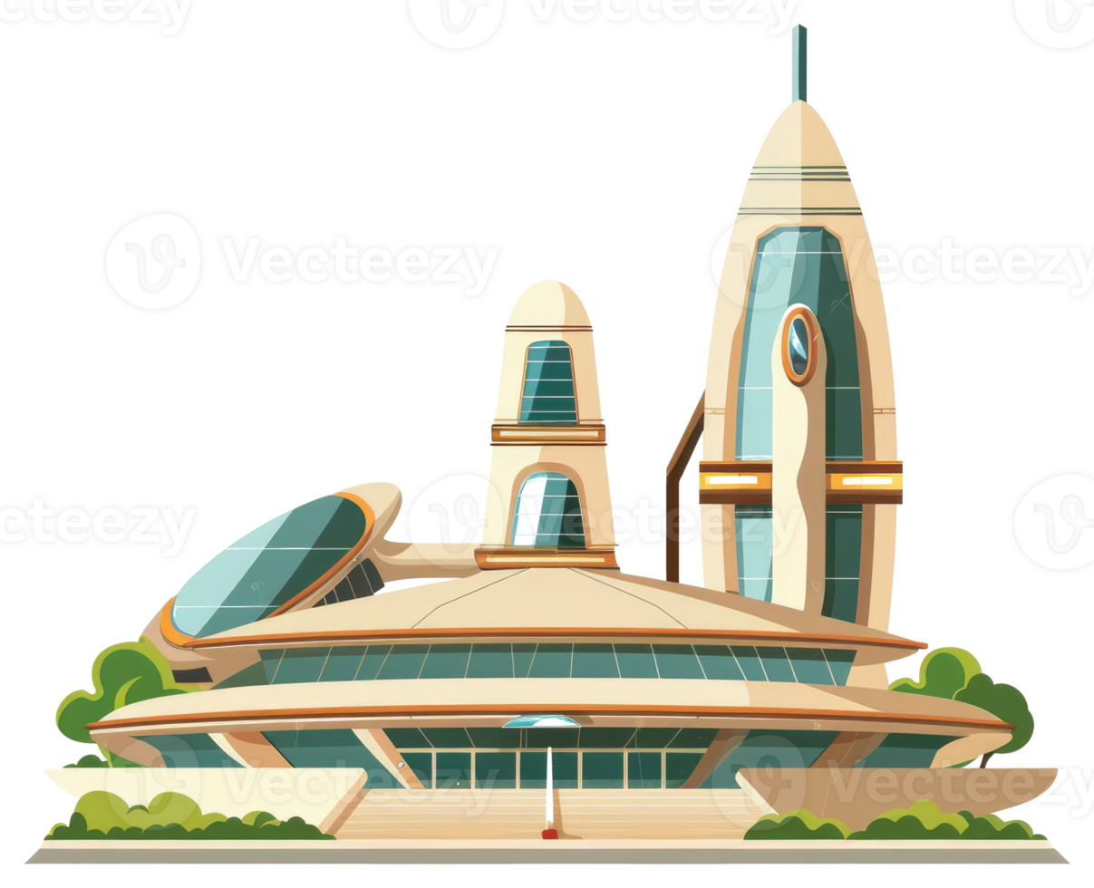 A futuristic architectural building with sleek design and modern features png