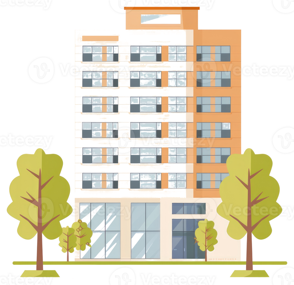 A tall building with trees in front of the building png
