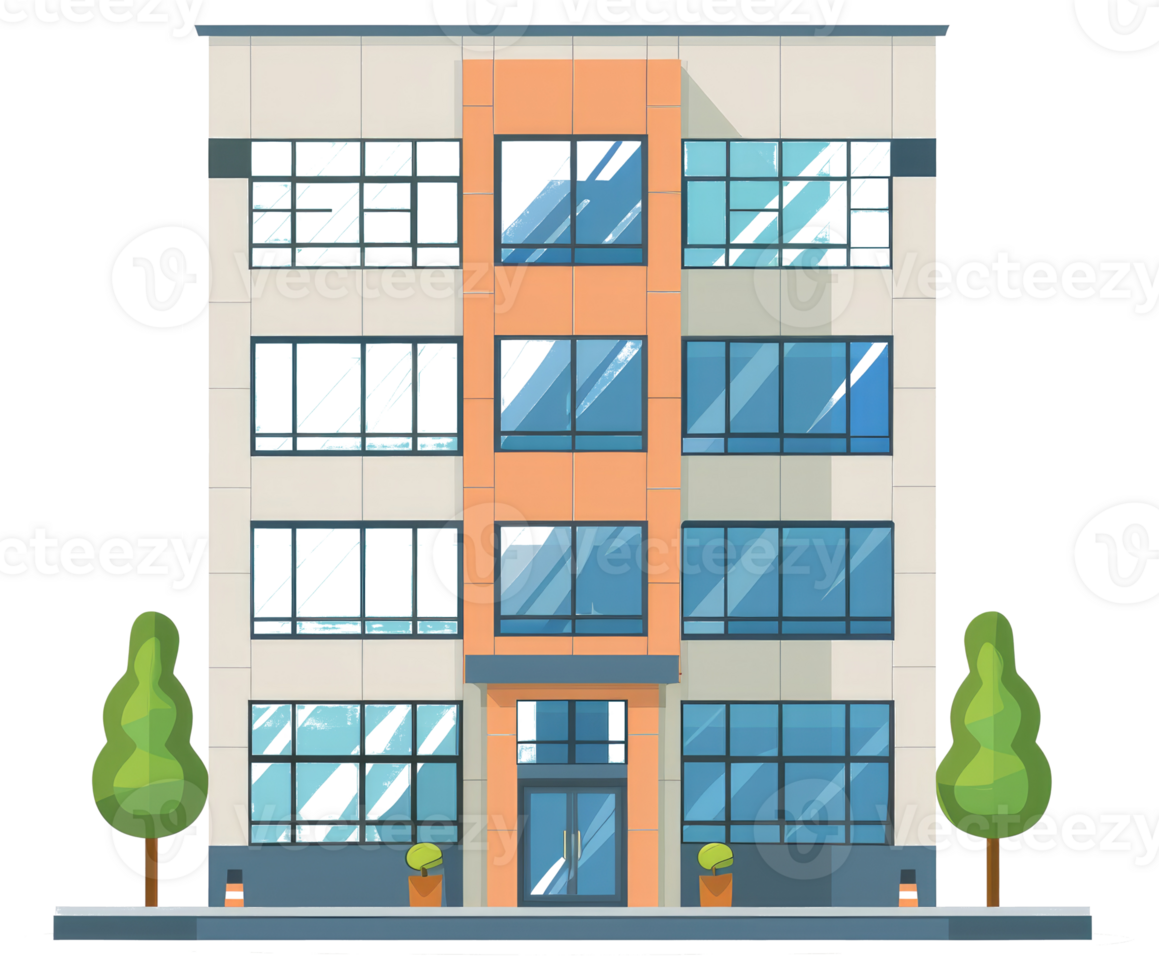 An illustration depicting a modern multistory residential apartment building png