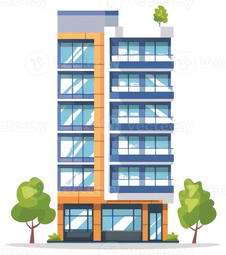 A modern tall building with multiple floors and windows png