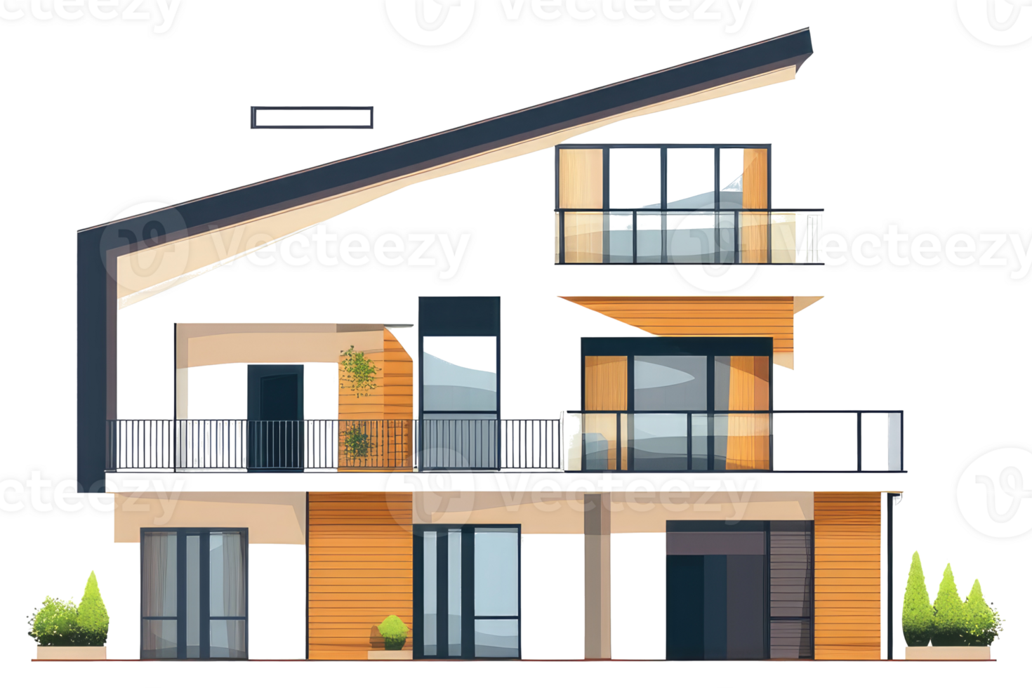 Modern architectural illustration depicting a contemporary multi level house design png