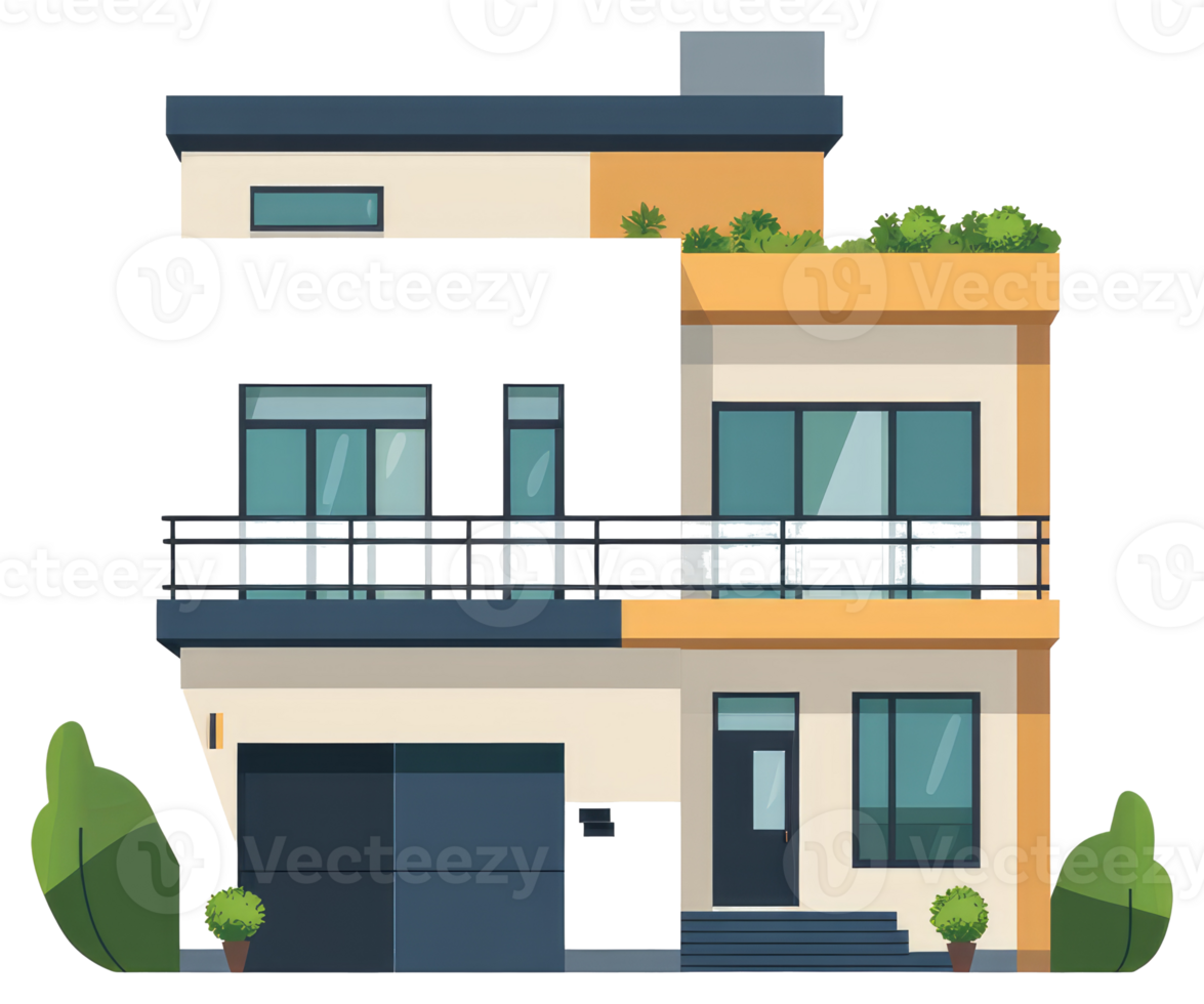 Modern architectural depiction of a three story residential house building png