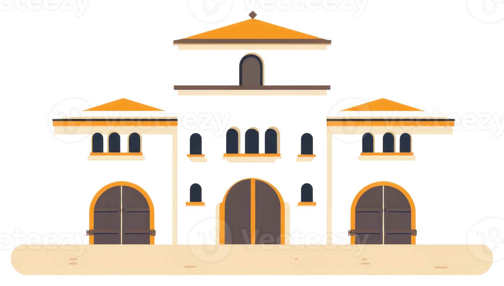 A simple cartoon illustration of a white building with arches png
