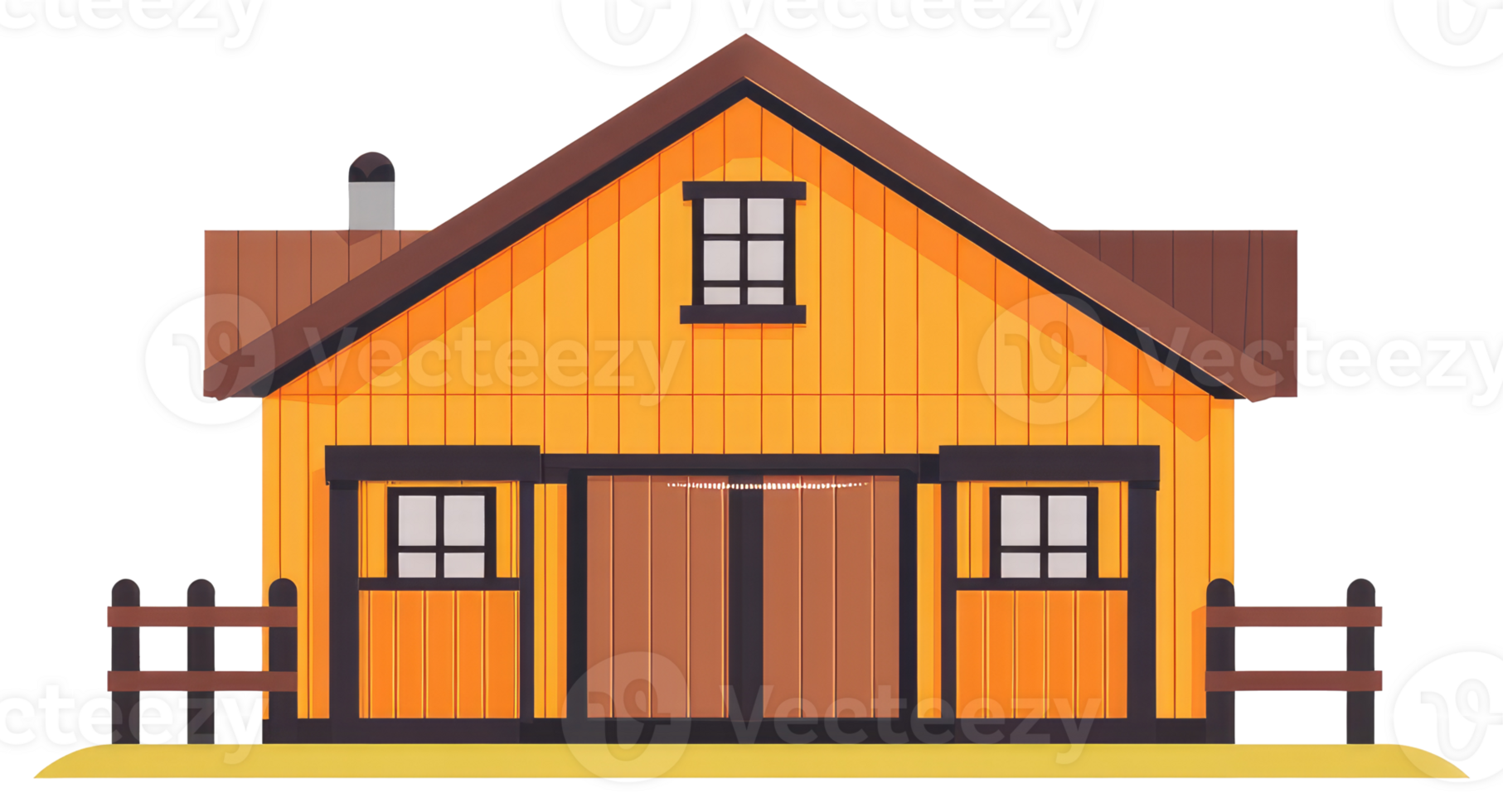 A simple cartoon illustration of a yellow and brown barn png