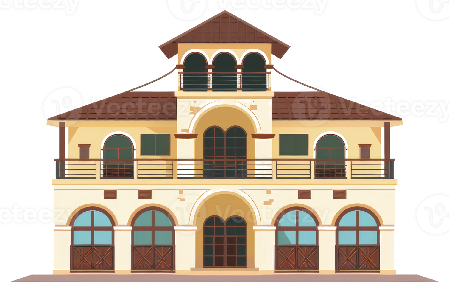 A decorative illustration presents a stylized two story house facade png