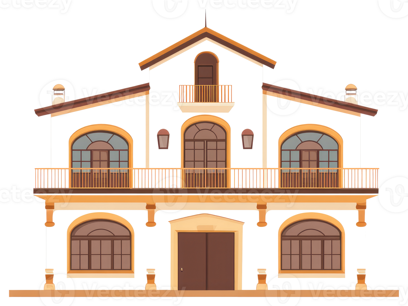 A illustration of a grand two story building with balconies png