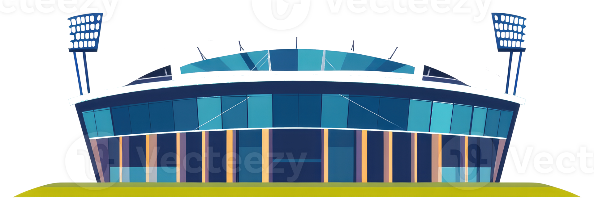 A modern stadium illustration with large floodlights for sporting events png