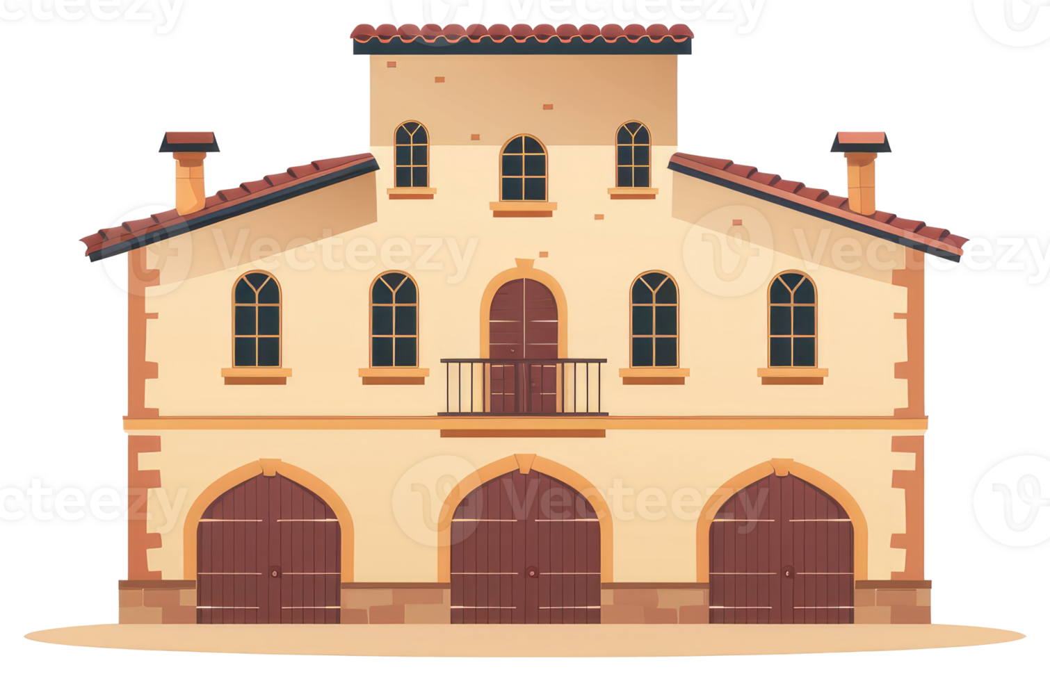 A cartoon illustration depicts an arched building with tiled roof png