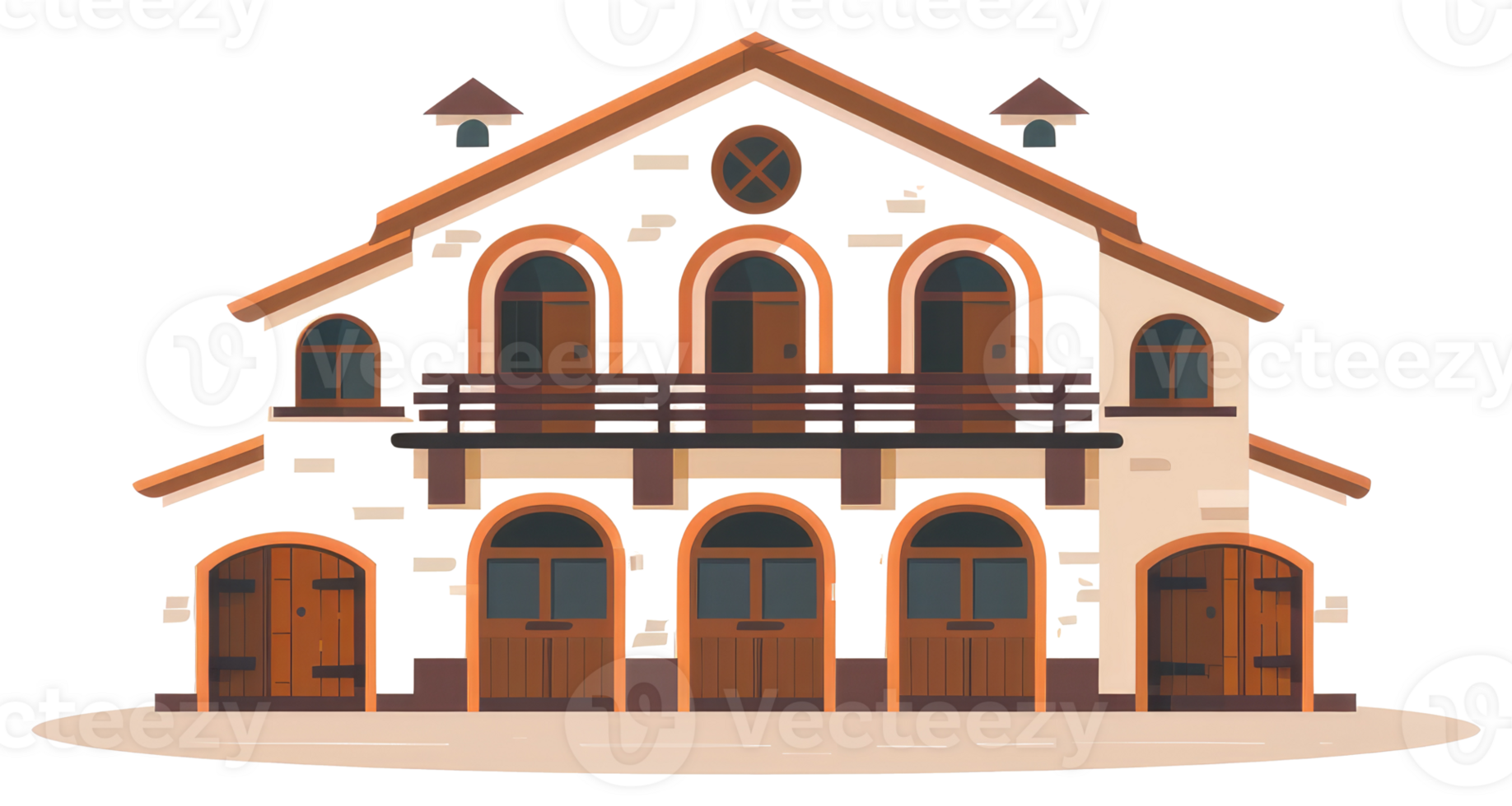 A detailed illustrated depiction of a large white building facade png