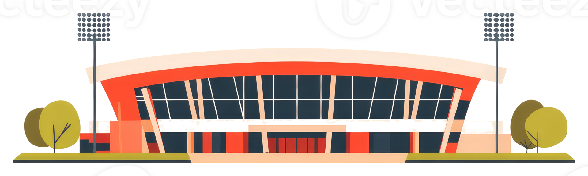 A illustration of a modern sports stadium complex design png