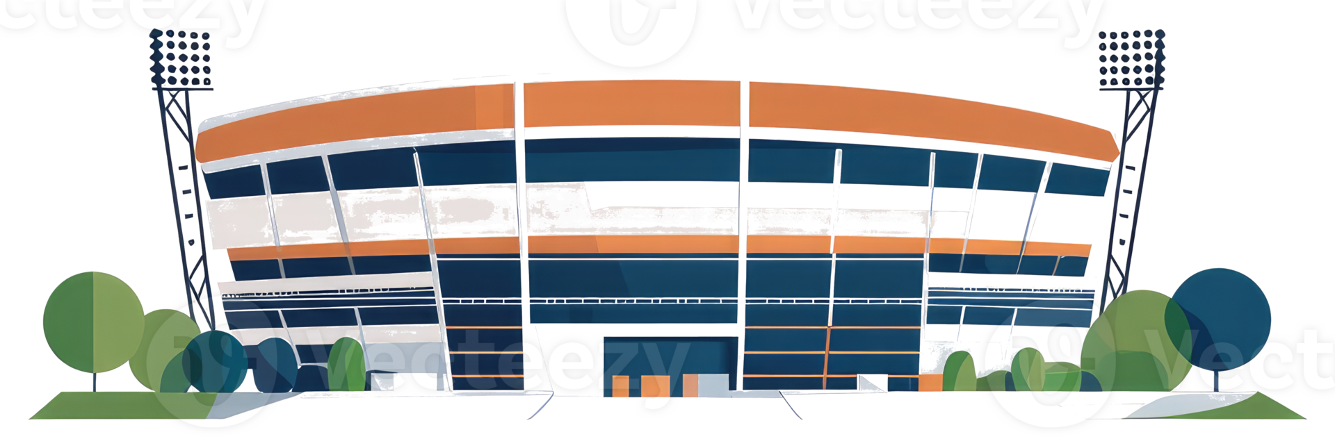 An illustration depicting a sports stadium with lighting and greenery png