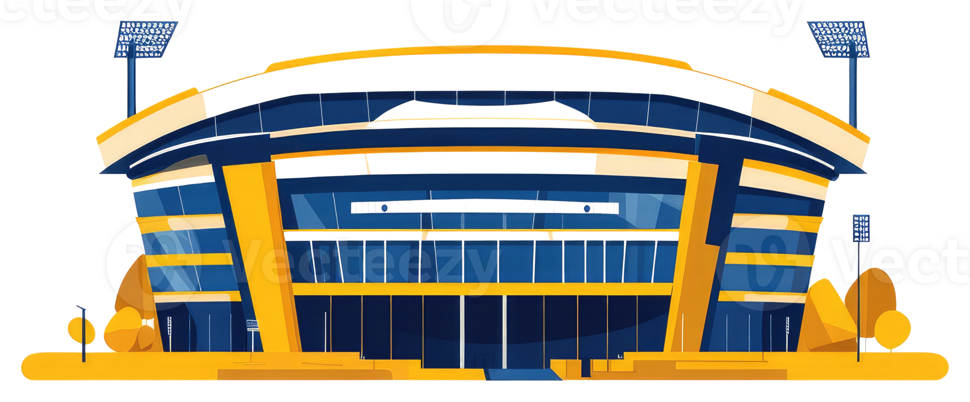 A modern stadium with floodlights and a sleek design png