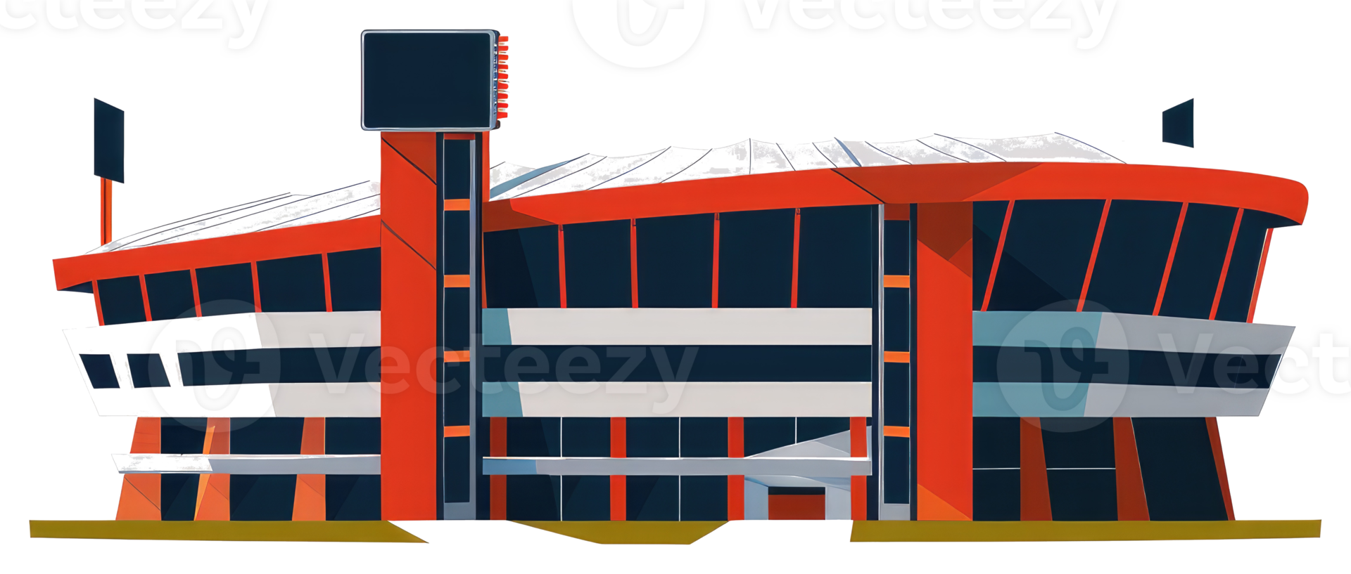 Cartoon illustration of a modern sports stadium with a large screen png