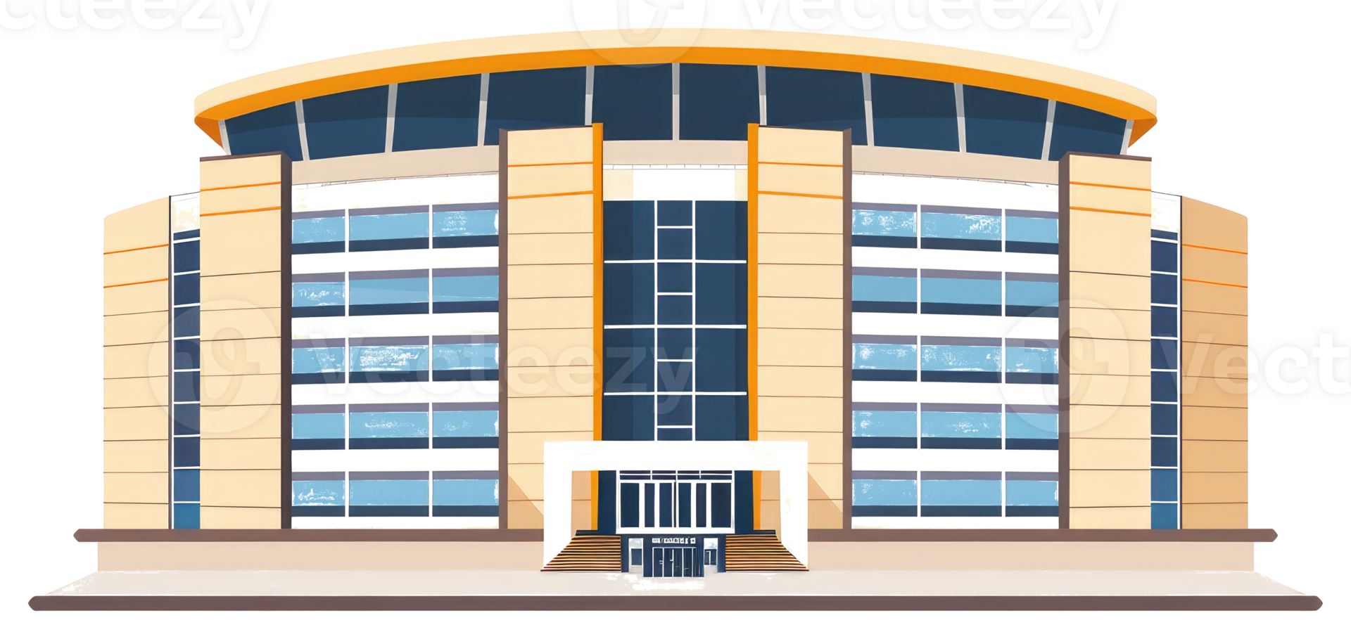 Modern office building with multiple stories and large glass windows png
