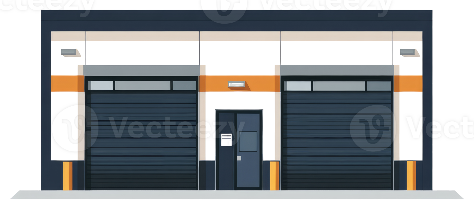 A simple illustration showing a building with roller doors png