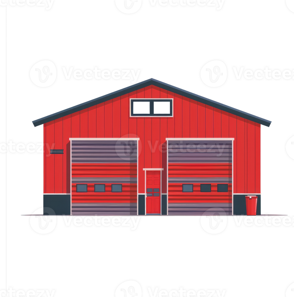 A red building with doors and a dark gray roof png