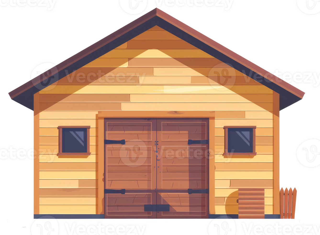 A wooden shed with double doors and small windows png