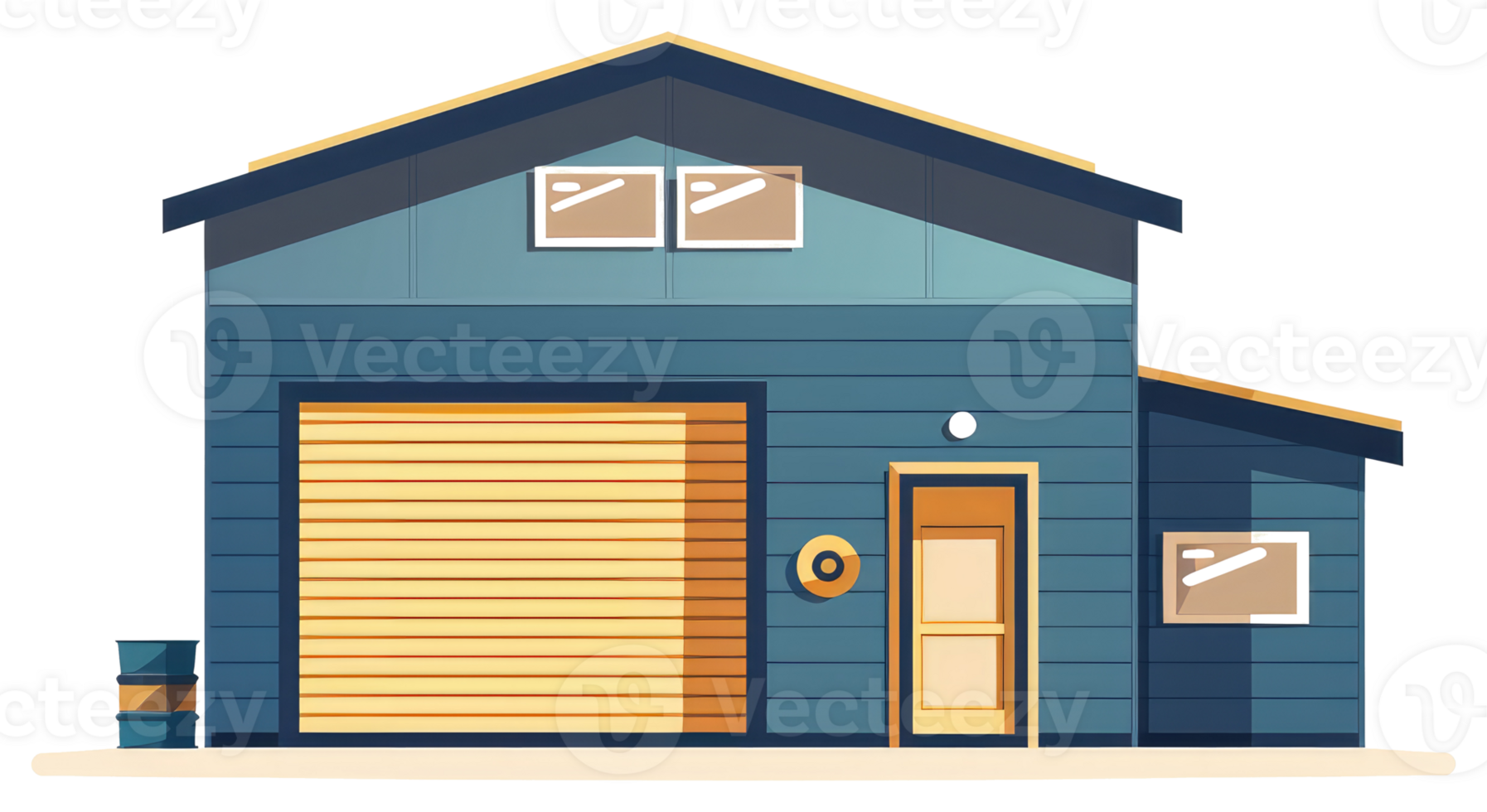 An illustration showing a building with garage and small door png
