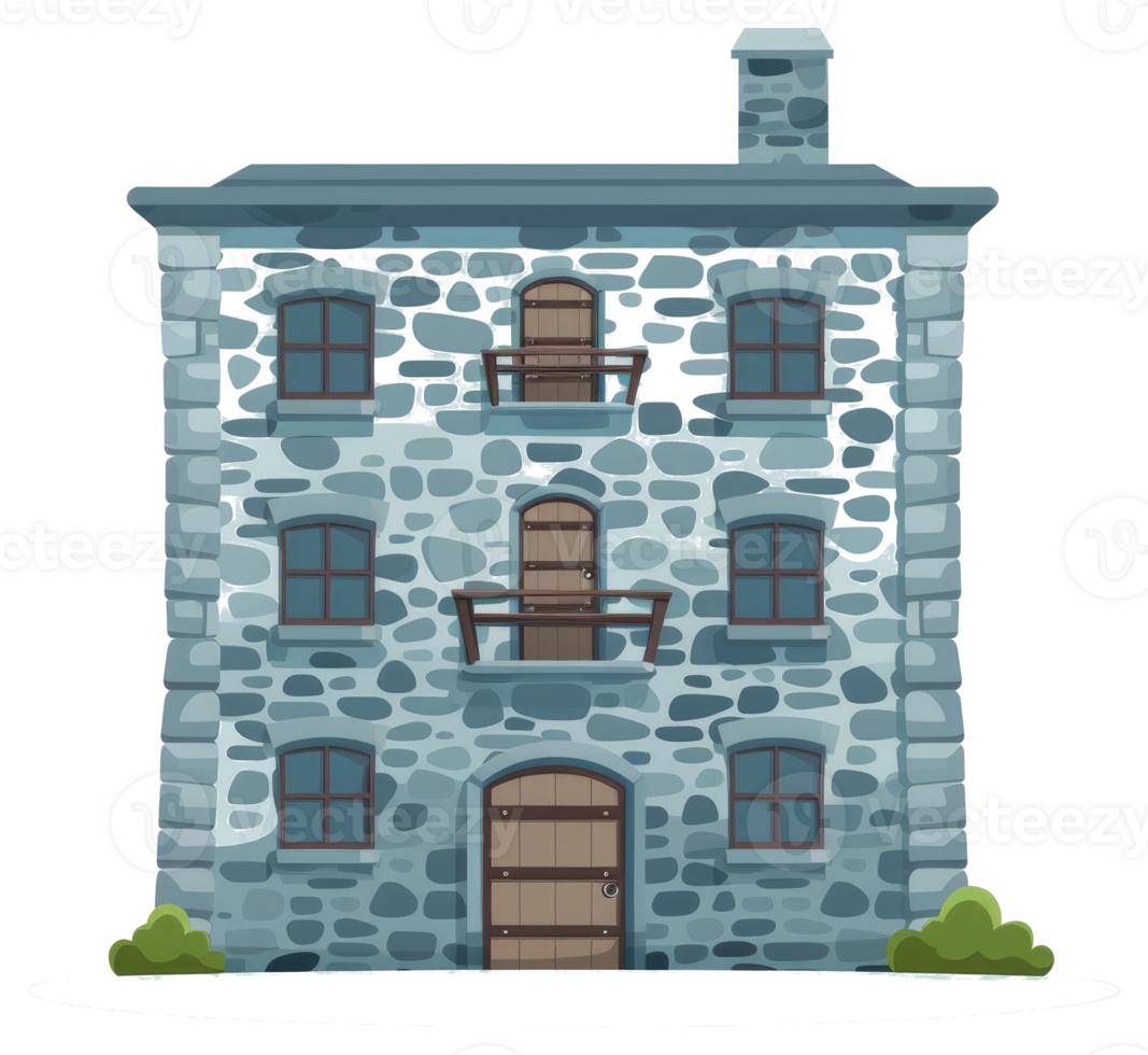 A cartoon illustration of a tall stone building with multiple stories png