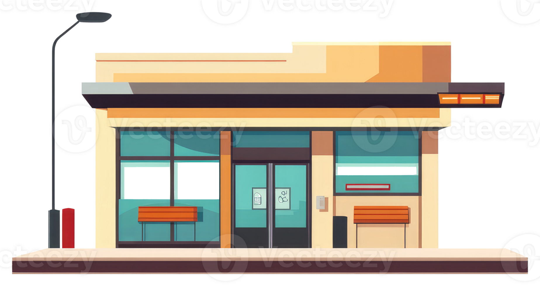 A stylized illustration of a bus station building structure png