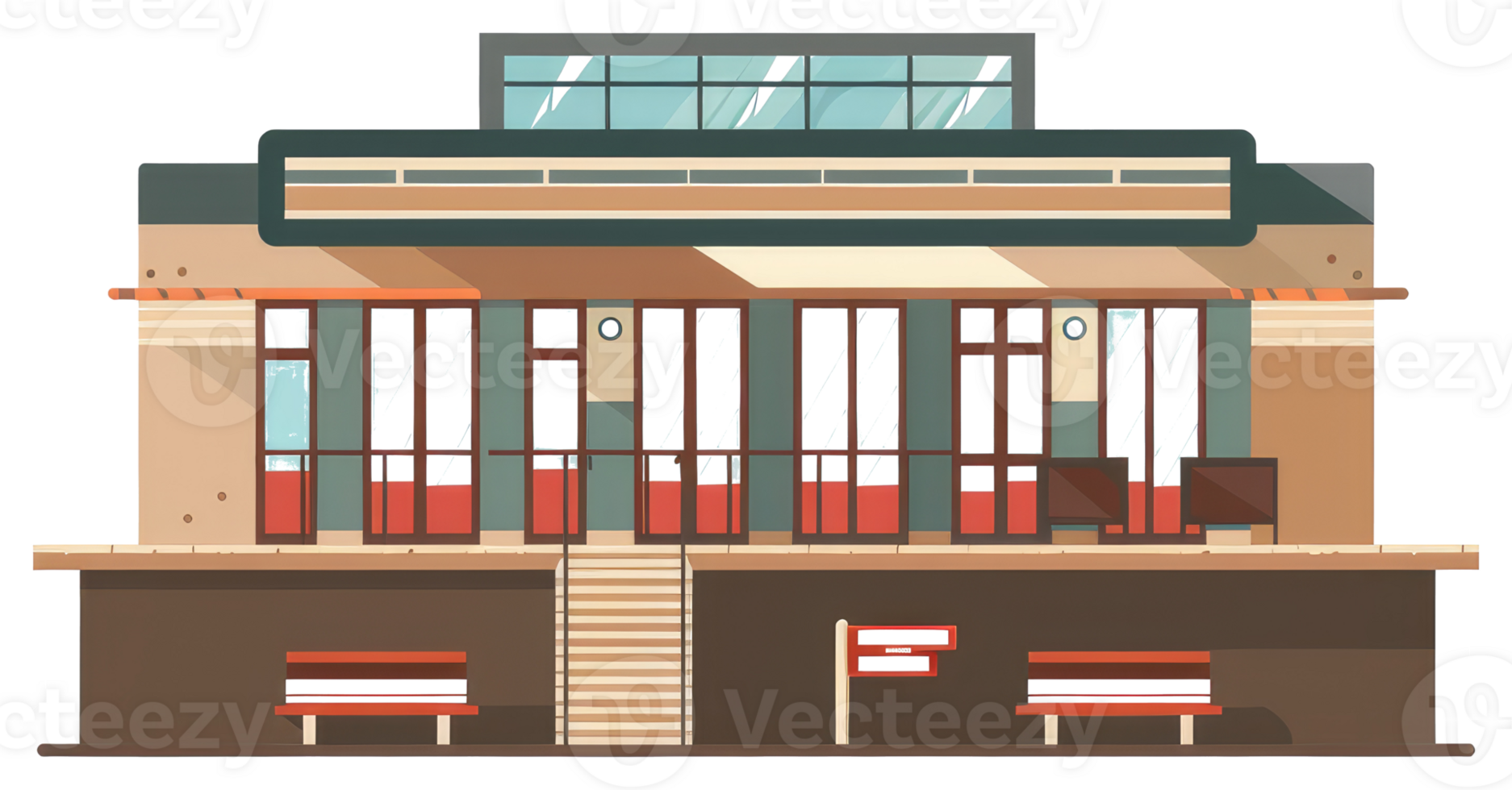 An illustrated cartoon representation of a transit station building png