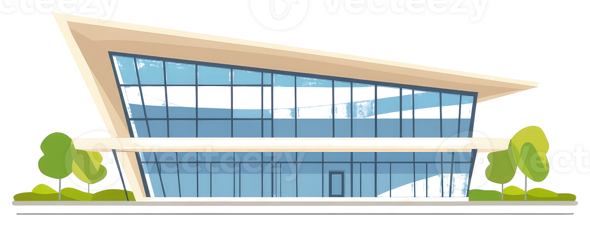 Modern Building Architecture With Glass Windows And Green Trees png