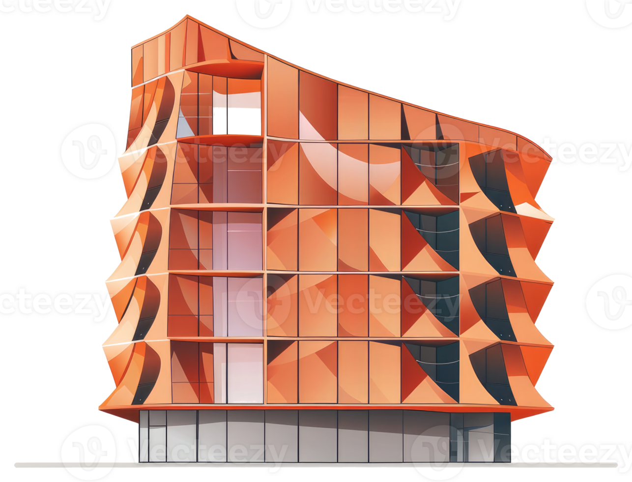 Modern Building Facade With Abstract Design And Glass Windows png