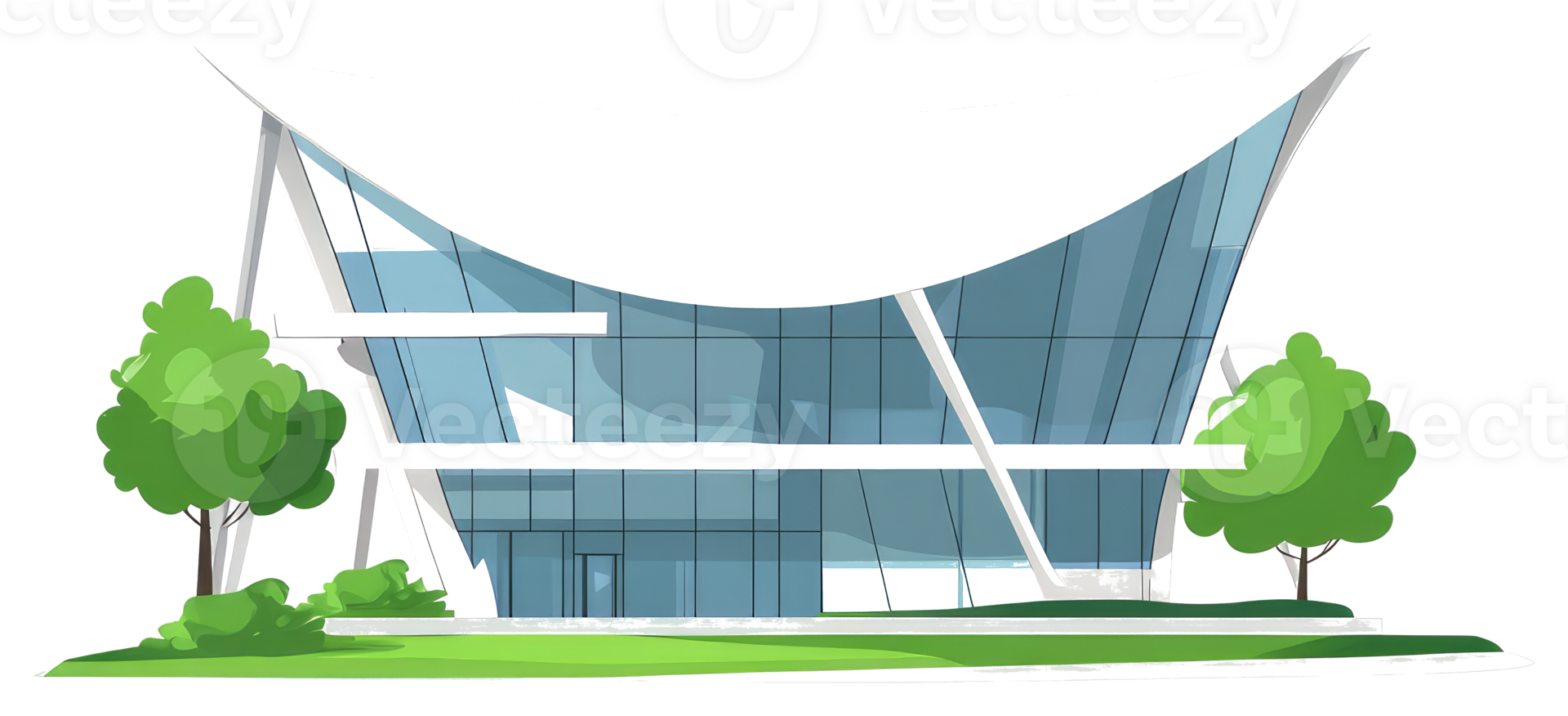 A Modern Architectural Building with Trees and Green Landscaping png