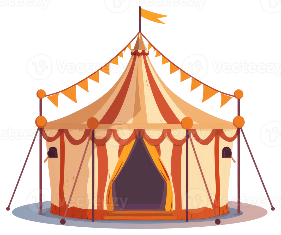 A whimsical circus tent stands decorated with bright colored accents png