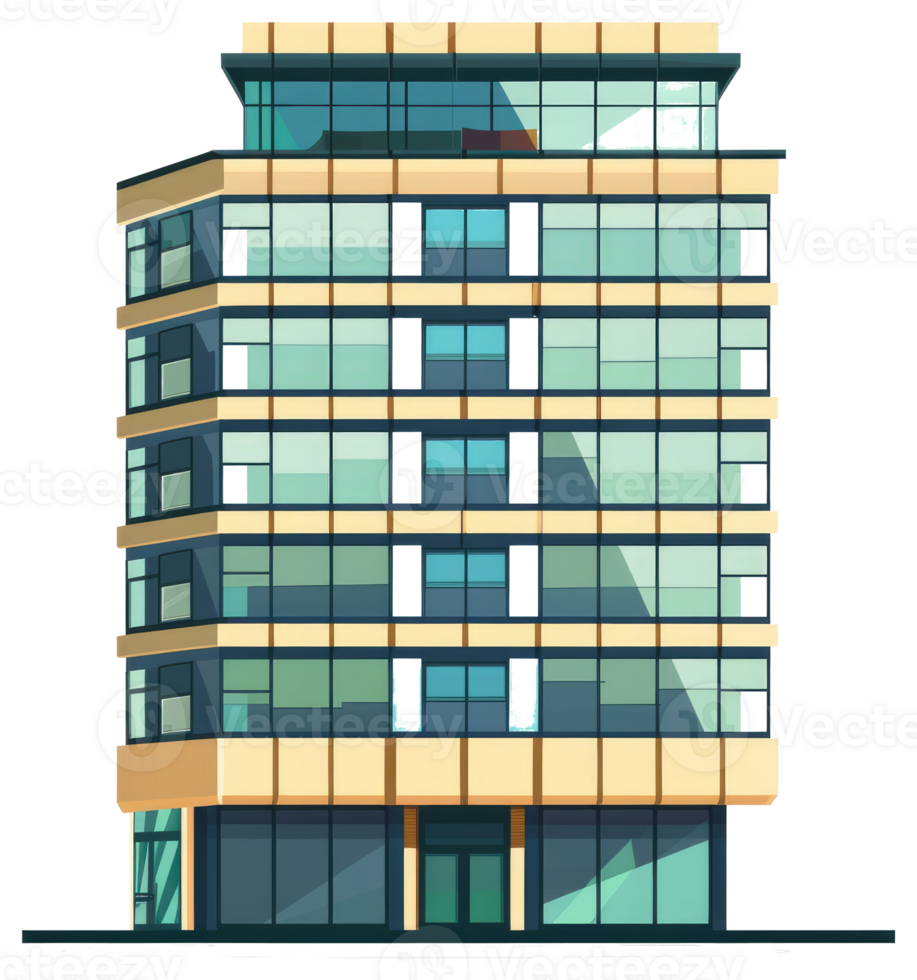 A modern office building has many glass windows on its facade png