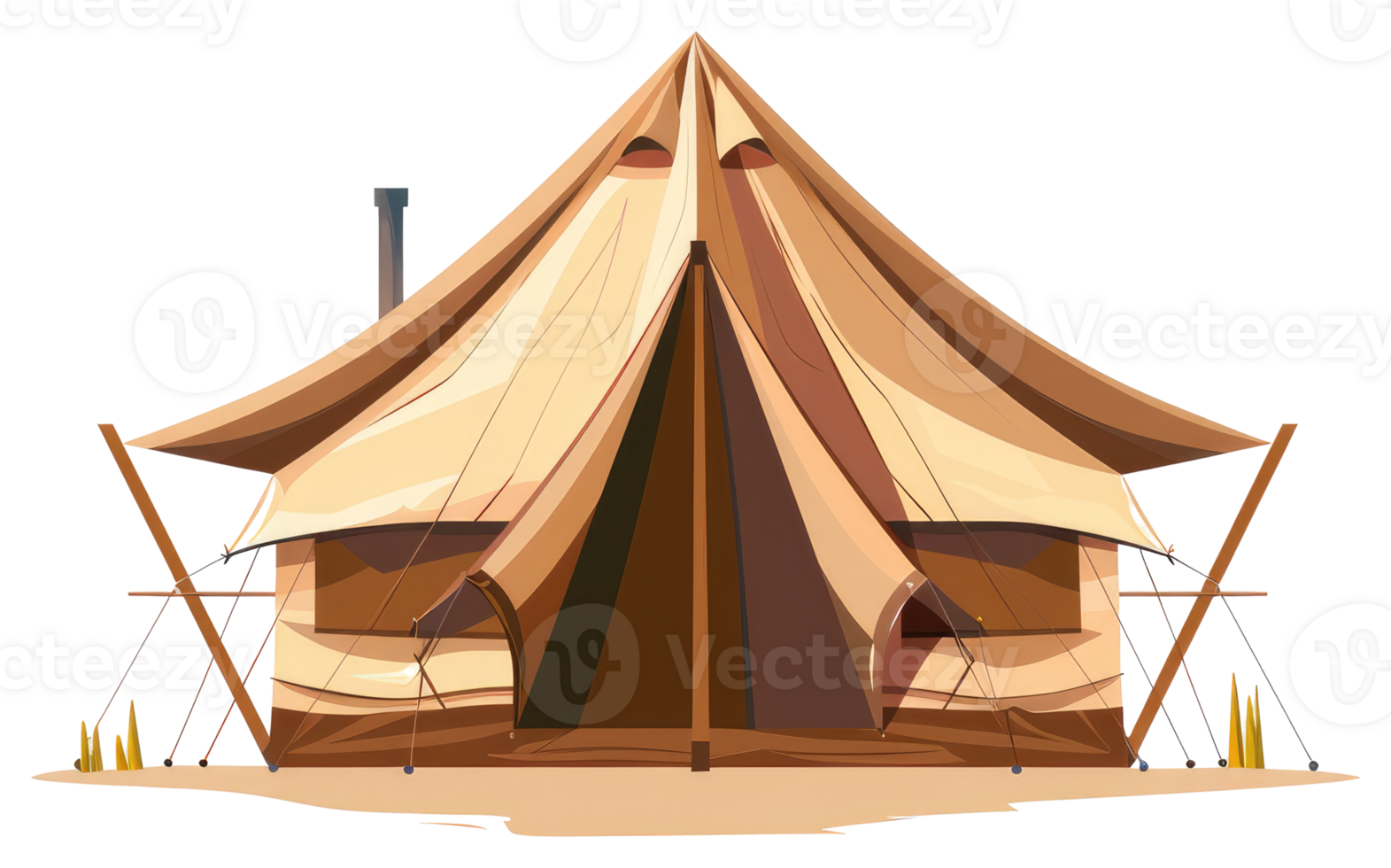 A large beige tent is displayed in a graphic illustration png