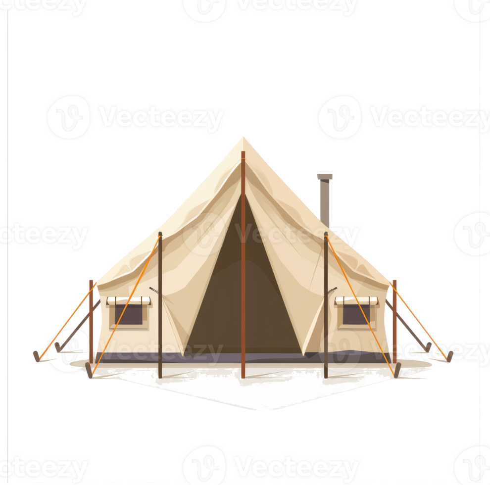 A beige colored camping tent on a pristine white background png