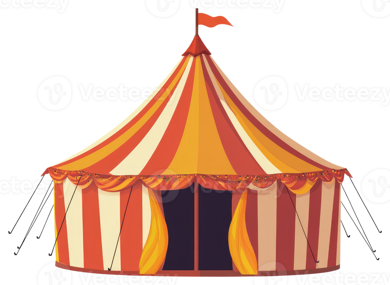 A colorful illustration of a circus tent with stripes and a flag png