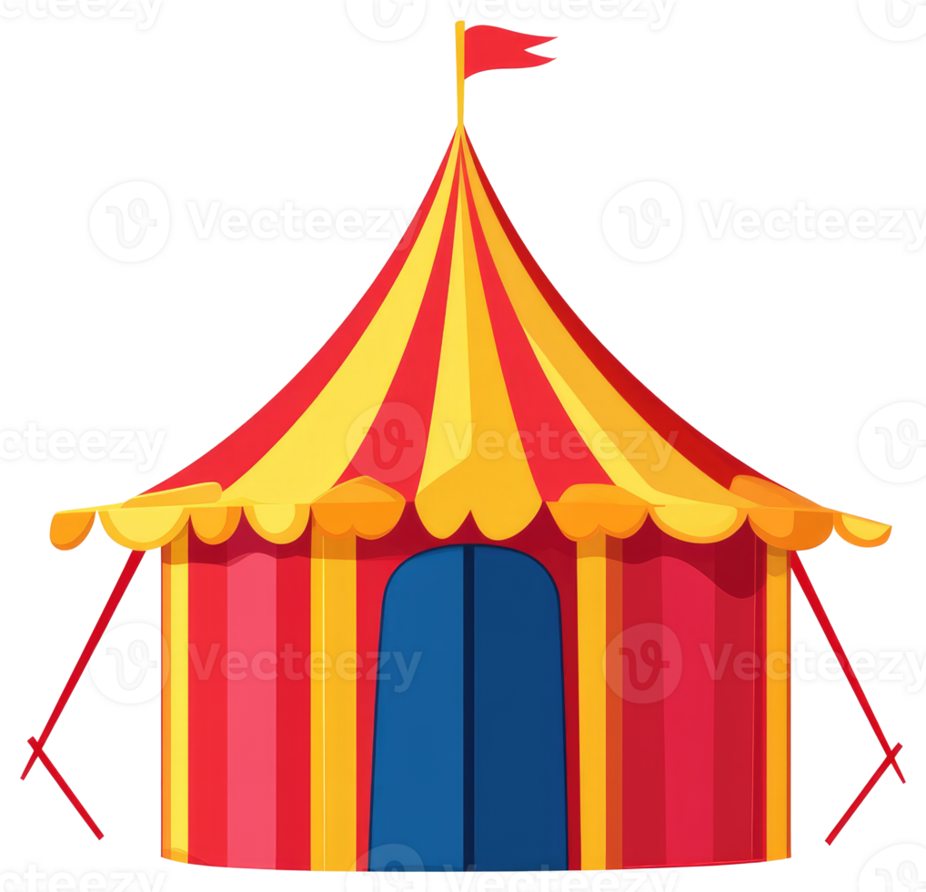 A colorful circus tent featuring striped patterns and a small flag png